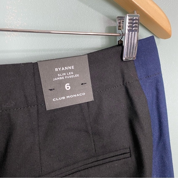 Club Monaco Ryanne CB Pant Tuxedo‎ Side Stripe Black Blue Sz 6 Cropped Pants - Picture 4 of 6